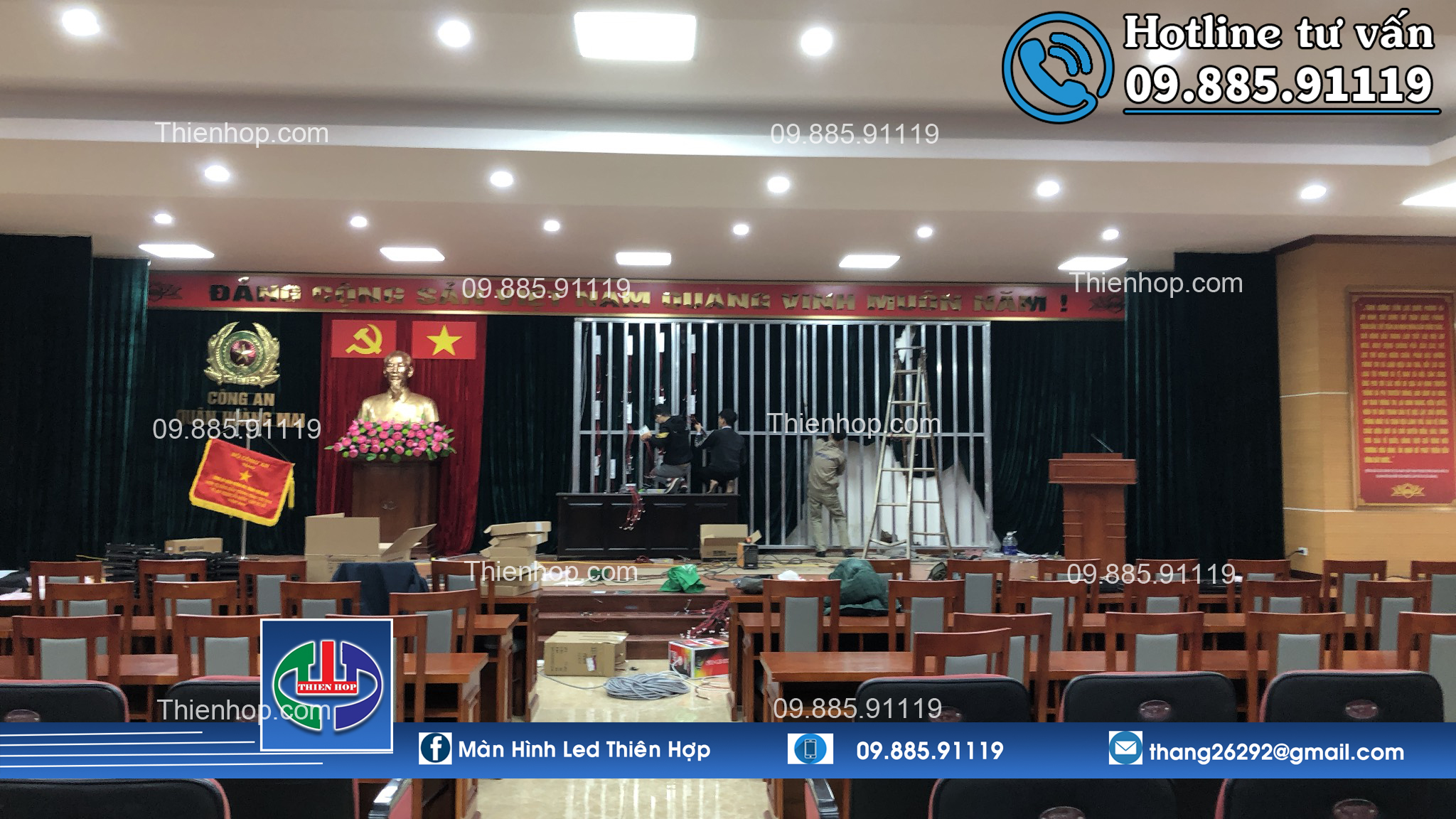 Thi công lắp đặt màn hình Led P2.5 tại Công An Quận Hoàng Mai